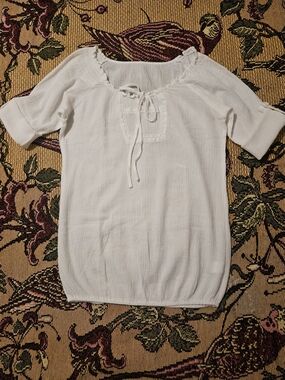 Women's White Tie-Neck Short Sleeve Tunic Top